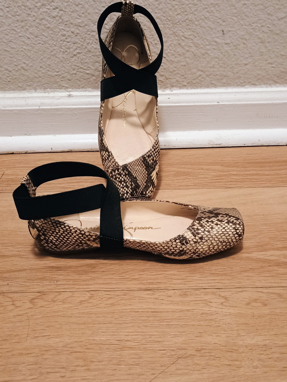Jessica Simpson Snake-Print Ballet Flats with Black Stretch Straps